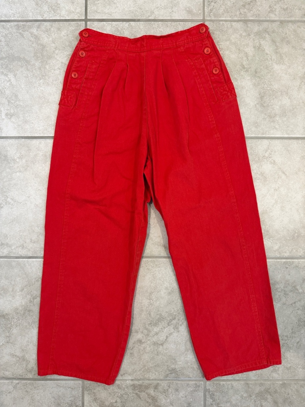 Vintage 80s 90s Emanuelle Red Elastic Waist Utility Pants Trousers